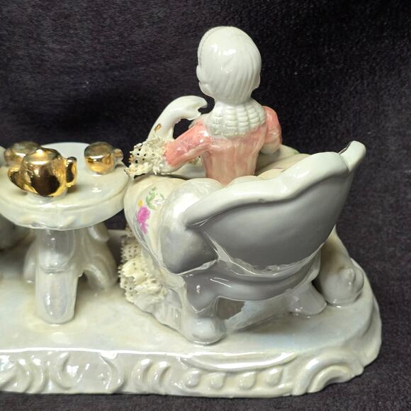 Porcelain Victorian Colonial Courting Couple Dog Woman & Man Figurine Tea Party - Picture 7 of 10